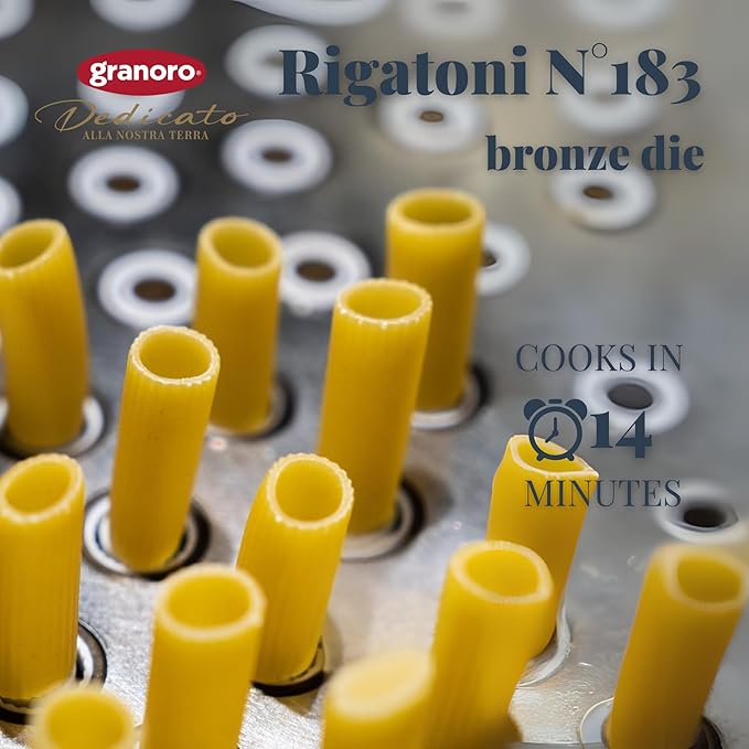 Granoro Dedicato Rigatoni #183 - Ridged Tube Pasta, 100% Apulian Durum-Wheat, Bronze-Drawn, Non-GMO, Vegan, 1 lb Bags (Pack of 3)