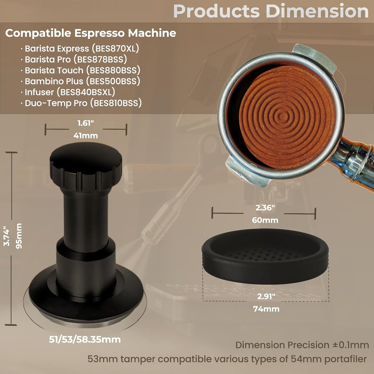 Coffee Tamper 51mm, Spring Loaded Espresso Tamper with 25lb/30lb/35lb Calibrated Springs, Sound Feedback & Ripple Base for Even Extraction