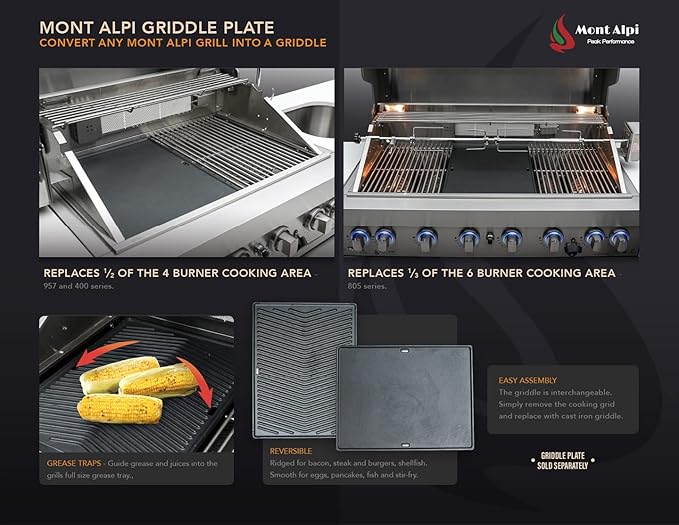 Mont Alpi 44-Inch MAi805-D45 Deluxe 45 Degree 6-Burner 115000 BTU Deluxe Stainless Steel Island Outdoor Kitchen Gas Barbecue Grill w/Granite Countertops & Sides + Storage Drawers & Cabinets