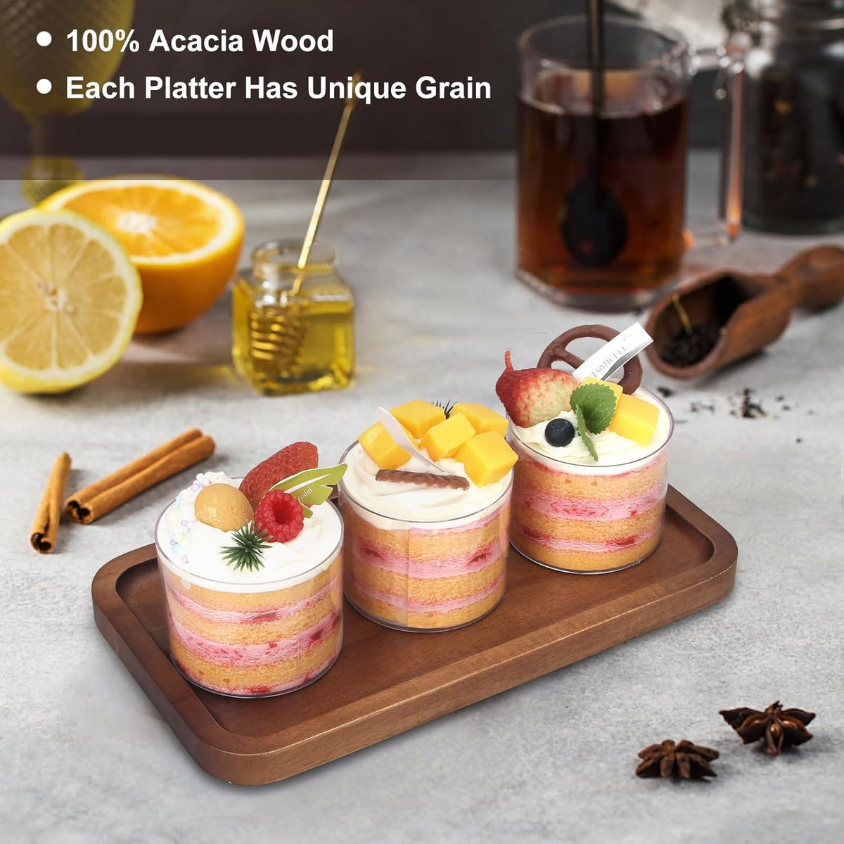 Medium Acacia Wood Serving Trays Long Charcuterie Boards Wood Snack Platter Rectangular Cookie Appetizer Plates Serving Cheese Board Rectangle