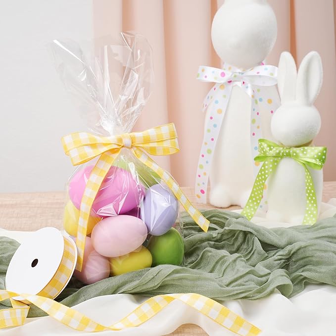 LaRibbons Easter Ribbons for Crafts, 6 Rolls Spring Decorative Ribbons,5 Yards Each, Pastel & Easter Egg Designs for Gift Wrapping, Wreaths & DIY Crafts