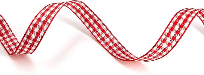 Ribbli Red and White Gingham Ribbon,Polyester Woven Edge,3/8 Inch x 10 Yard,Plaid Ribbon Use for Gift Wrapping,Party Decoration(Red 1)