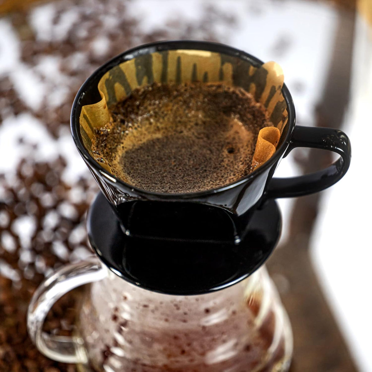 Pour Over Ceramic - Coffee Dripper Ceramic Coffee Maker with 3 Holes Flat Bottom, Porcelain Slow Filter Cone for Travel, Camping, Office, Home
