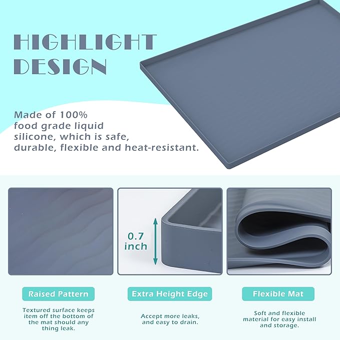 URMONA Waterproof Silicone Under Sink Mat 22'' x 22'' Shelf Liner for Kitchen and Bathroom, Cabinet and Counter Protector, Storage and Organizers, Litter Mat, Pet Cat Puppy Essentials(Khaki)