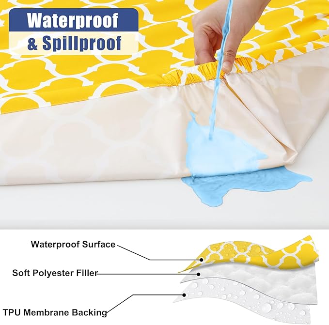 Smiry Picnic Table Cover with Bench Covers, Waterproof Elastic Fitted Tablecloth for 5 Foot Tables, Washable Polyester Tablecloths for Camping, Indoor & Outdoor (Yellow, 30x60 Inch 3-pc Set)