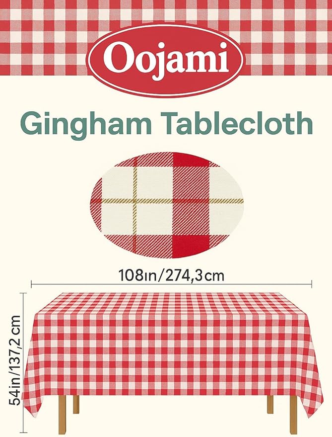 Oojami 4 Pack Disposable Plastic Tablecloths, 54 x 108 Inch Waterproof Red and White Checkered Gingham Buffalo Plaid Table Covers, Rectangle Picnic Tablecloth for Birthday, BBQ, Party, Outdoor Events