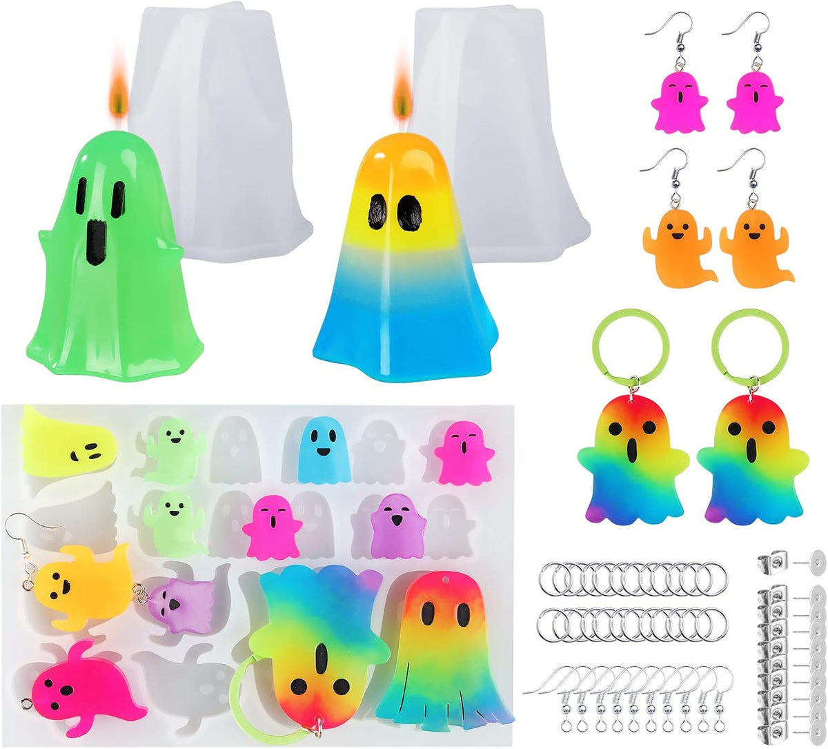 LET'S Resin Ghost Shape Resin Earring Molds, Silicone Molds for Epoxy Resin with Earring Accessories, Jump Rings, Epoxy Resin Molds for DIY Keychain