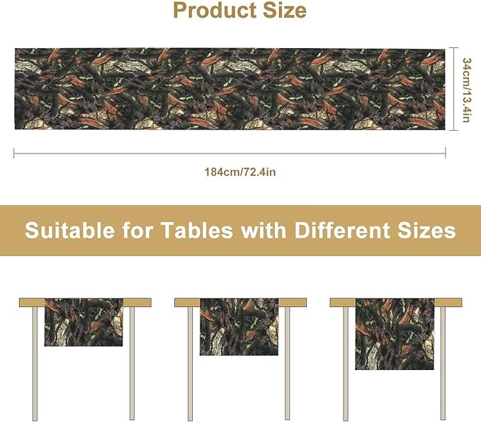 Camouflage Forest Trees Table Runner, Rustic Camouflage Hunting Camp Mossy and Oak Table Runner for Kitchen Dining Banquet Party 13x60in