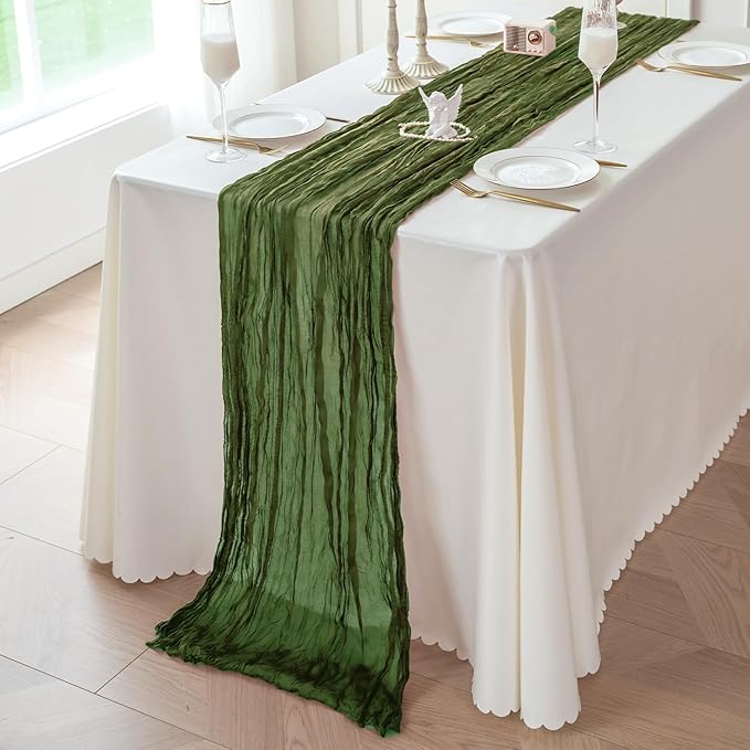 Sioloc 5 Pack Moss Green Cheesecloth Table Runner 120'' x 35'',Spring Easter Decor Soft Gauze Boho Wedding Table Decor for 10ft Table Birthday Party,Baby Shower, Bridal Shower, Home & Event Decor