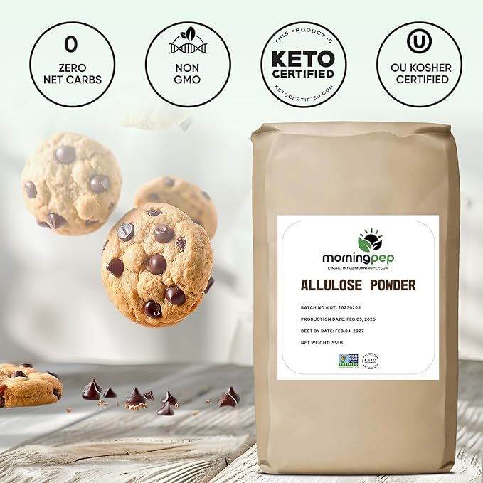 Morning Pep Allulose Sweetener 55 lb – Zero Calorie Sugar Alternative, 100% Pure, No Erythritol, Non-GMO Project Verified, Keto Certified, OU Kosher