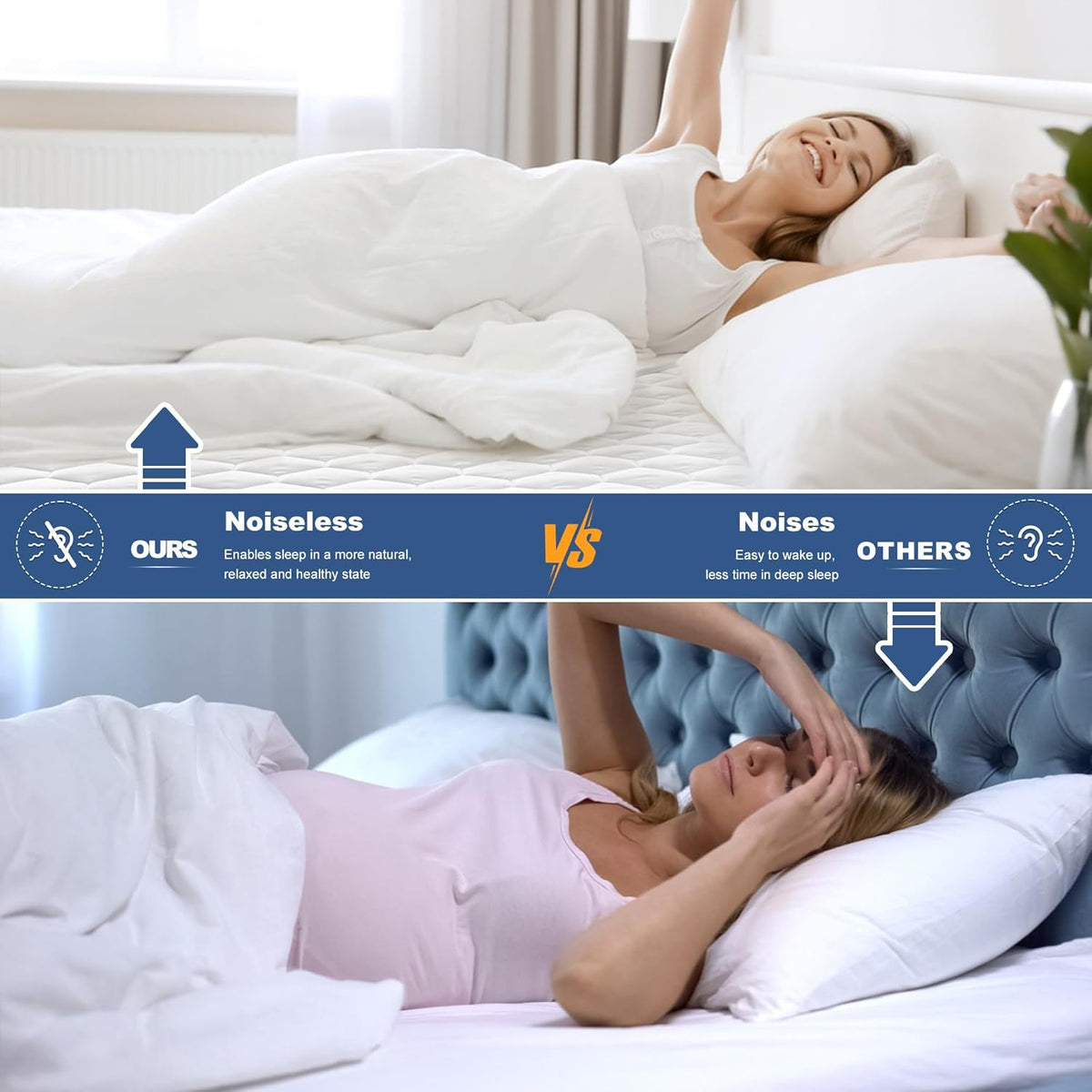 GRT Queen Mattress Protector Waterproof, 100% Waterproof Quilted Fitted Mattress Pad, Noiseless Hollow Cotton Mattress Cover, fits up to 21" Deep, Dust Proof White