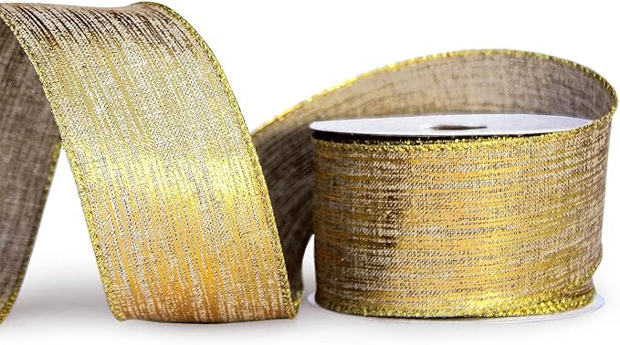 Gold Ribbon Wired Easter Ribbons for Baskets 2.5 Inch 6 Rolls 36 Yards Burlap Basket Organza Sheer Mesh Metallic Glitter Crafts Decorating Gift Wrapping Bows Wrap Bow Christmas Tree Topper Wreath