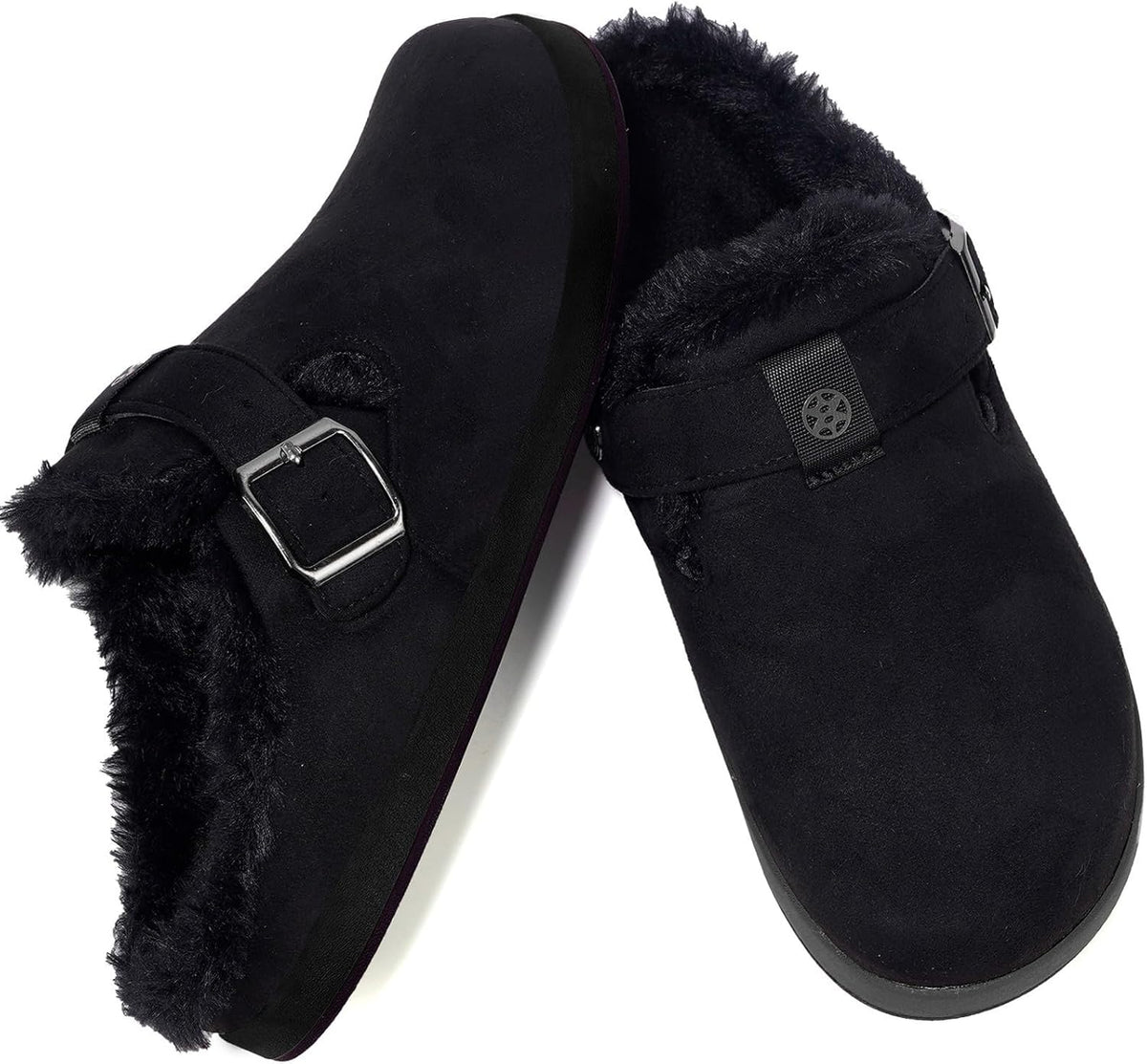 Fur Lined Clogs for Women Men Suede Winter Slippers Arch Support Slip on Mules Potato Shoes with Removable Cushion Footbed Warm Home House Shoes