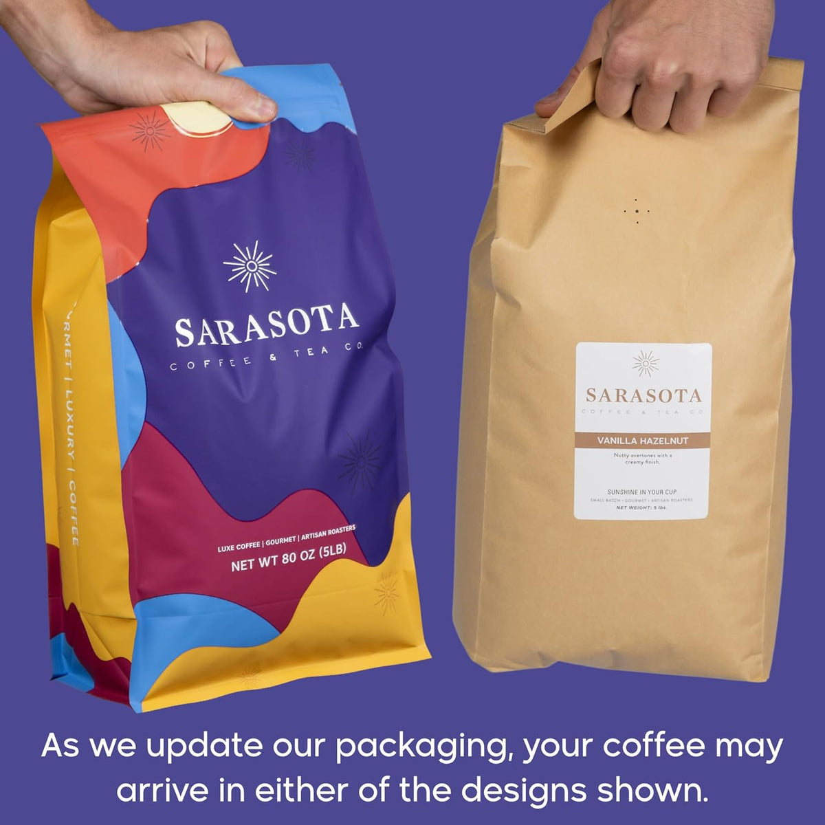 Sarasota Coffee Whole Bean Vanilla Hazelnut, Medium Roast Gourmet Flavored Coffee Beans, Low Acid, Mold Free, Specialty Grade Bulk Beans, 5lb (80 oz)