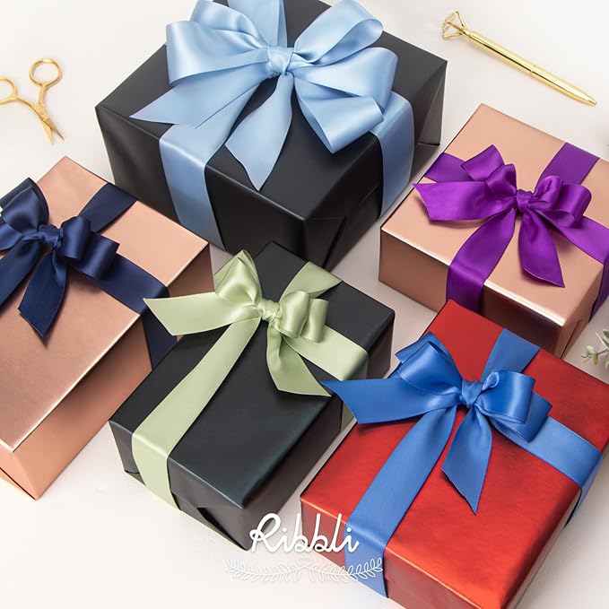 Ribbli Navy Double Faced Satin Ribbon,1” x Continuous 25 Yards,Use for Bows Bouquet,Gift Wrapping,Baby Shower,Floral Arrangement