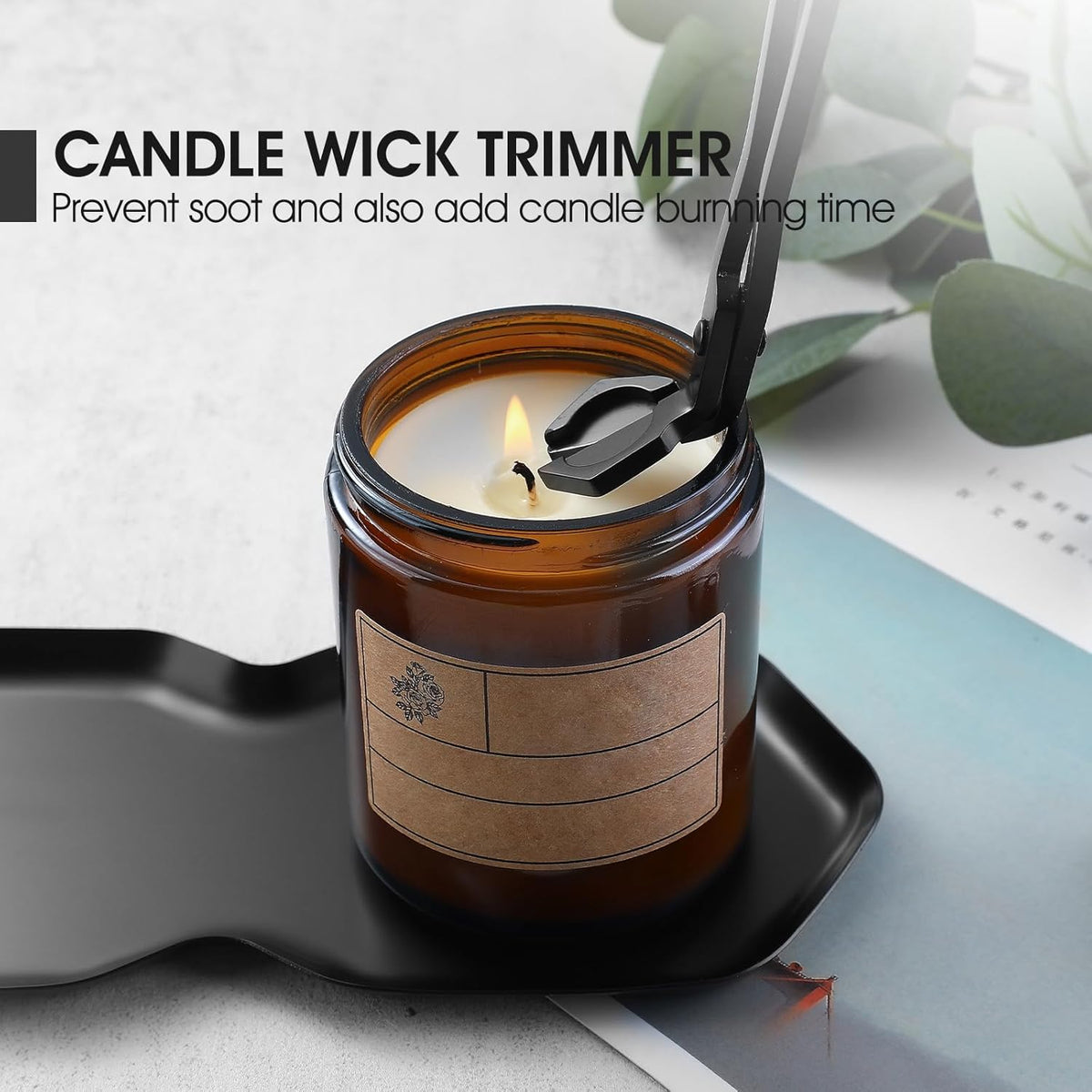 PATOISE 4 in 1 Candle Accessory Set, Wick Trimmer, Candle Snuffer, Wick Scoop,Storage Tray,Perfect for Candle Lovers (Black)
