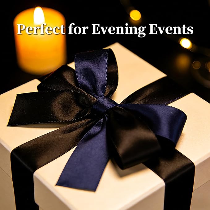 Two Tone Satin Ribbon 1-1/2 Inch, 30 Yards Black & Navy Blue Double Faced Ribbon for Gift Wrapping, Bouquet, Bows, Night Party, Formal Events & DIY Crafts