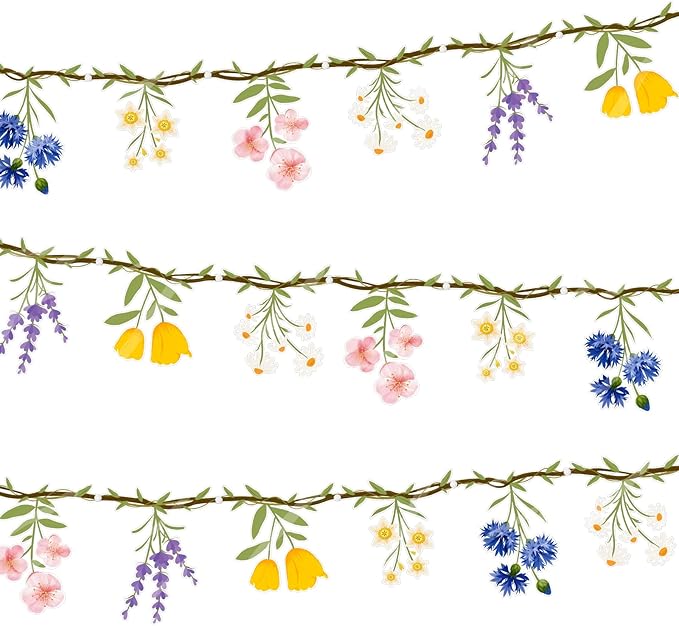 JIAYIQI 2PCS Wildflower Party Decorations, 7.9FT Pre-Strung Floral Garlands for Baby Shower Bloom Birthday Tea Party Wedding, Reusable & DIY Flower Banner for Garden Theme Grad in Bloom & Mothers Day