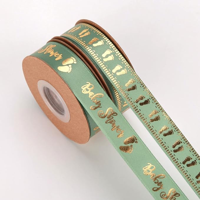 Meseey 20 Yards Baby Ribbon Foot Print Sage Green Ribbons for Crafts Cake Baby Shower Birthday,Gift Wrapping, Party Decoration (sage Green)