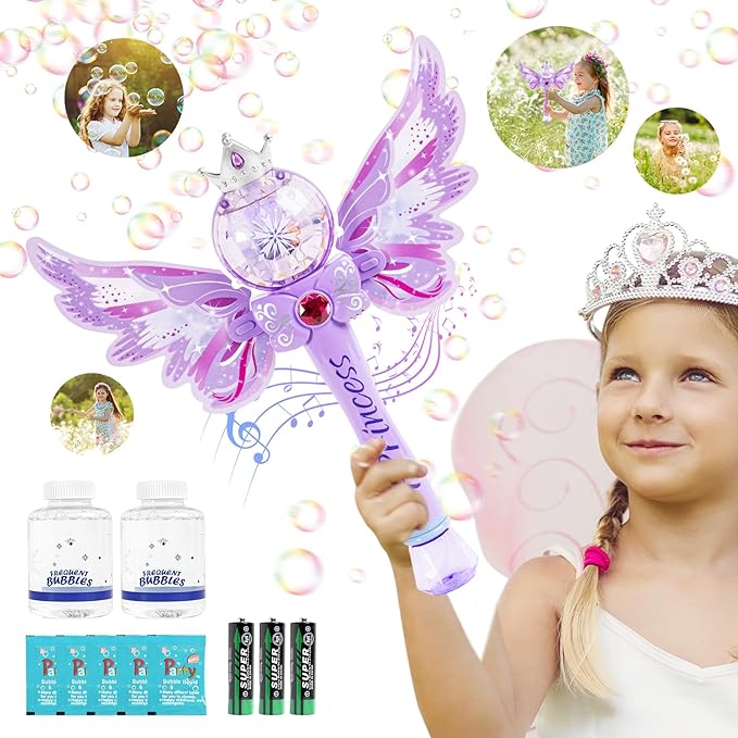 Princess Bubble Wands for Kids Girls,Music & Light Up Bubble Machine,Bubble Blower,Outdoor Party Birthday Bubble Toys for Toddlers,Gift for Girls Age 3 4 5 6 7 8 Years Old.(Purple)