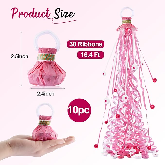 BATTIFE 10 Packs Pink Gender Reveal Streamer Poppers, Hand Throw Confetti Poppers, No Mess Paper Crackers for It's a Girl Party, Baby Shower, Wedding, Birthday