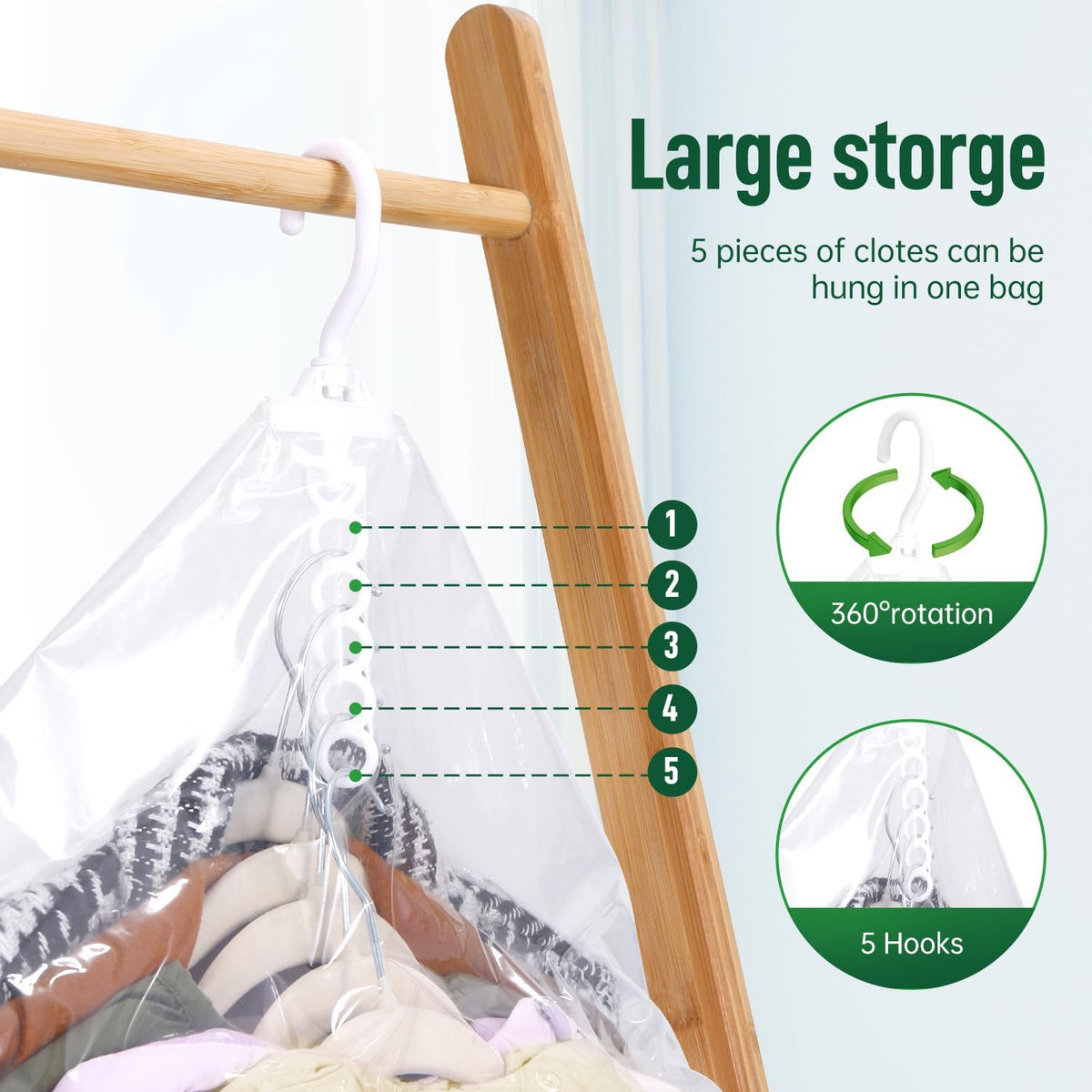 Hanging Vacuum Storage Bags For Clothes With Hand Pump,Coat Storage Bag Hanging,Vacuum Bags For Clothes,Space Saver Vacuum Storage Bags,Garment, Clothing, Dress, Suit, Long Coat, Jacket(Long 4 Pack）
