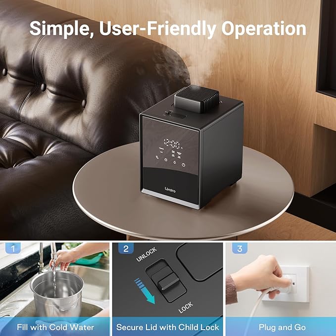 Livatro Stainless Steel Humidifier, 3L Warm Mist Humidifier, Easy Clean with Warm Steam Humidifier, Healthy Air Mist Humidifiers for Bedroom Living Room, with Sleep Mode and Auto-off Setting