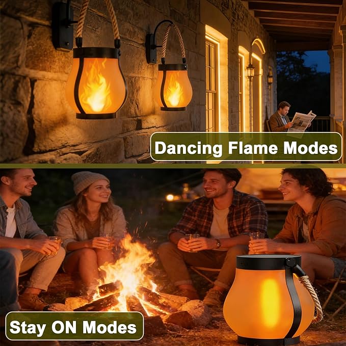 Solar Lanterns Outdoor Waterproof 2 Pack Hanging Solar Lantern with Flickering Flame, Solar Flame Lantern with USB Charging, Decorative Lanterns Lights for Yard Porch Camping Patio