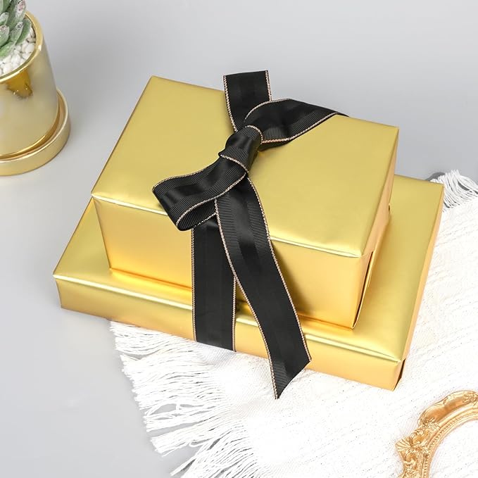 NESCCI Matte Metal Gold Wrapping Paper, Solid Color Paper-2 Roll,17 Inches X 32.8 Feet Per Roll,Gift Wrapping Paper,Perfect for Wedding,Valentine's Day,Birthday,Baby Shower,DIY Bouquet