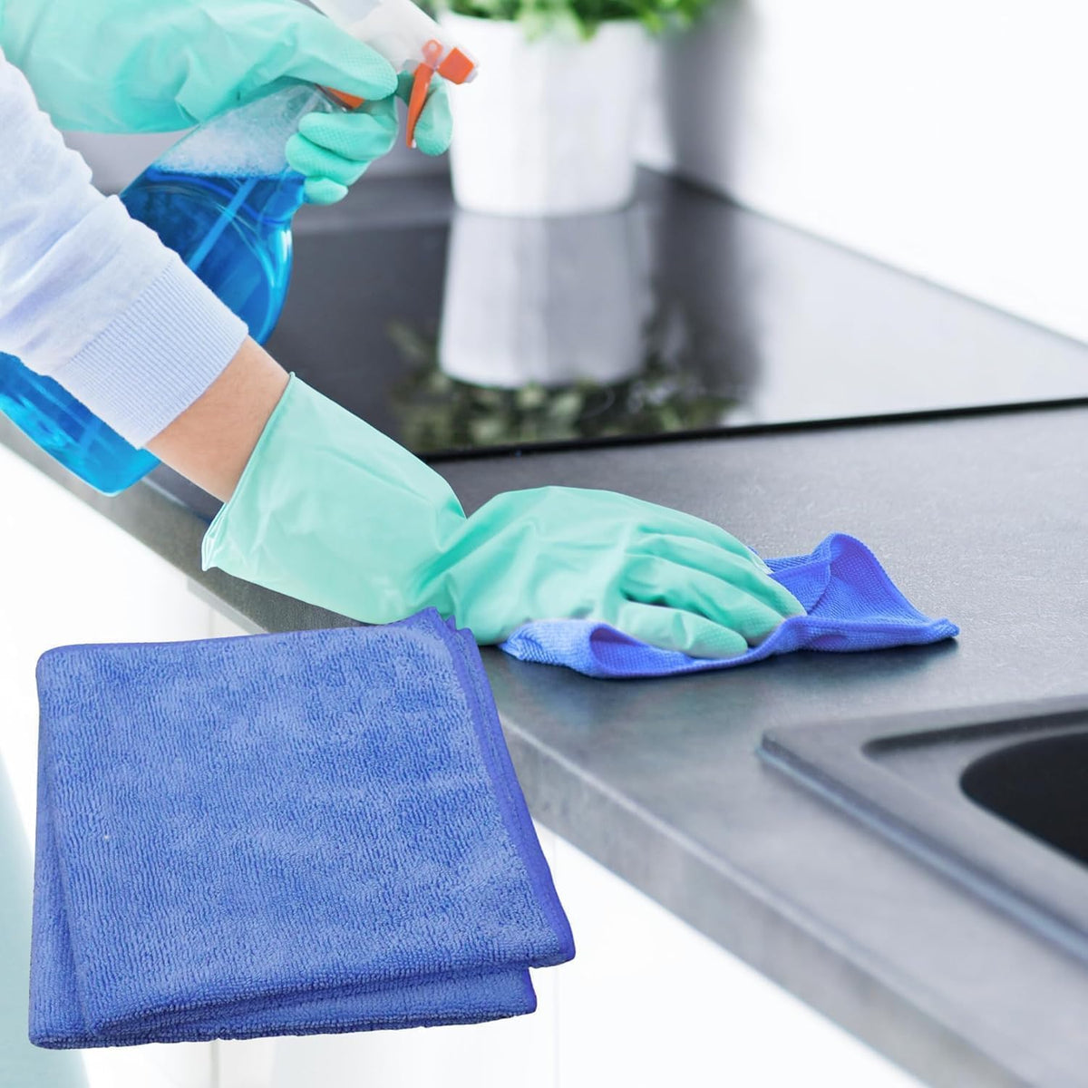 Single Microfiber Cleaning Cloth 40x40 cm - Ultra Absorbent Microfiber Cloth for Home, Kitchen Car Bathroom Rags Polish Cleaning 250 GSM (Dark Blue)