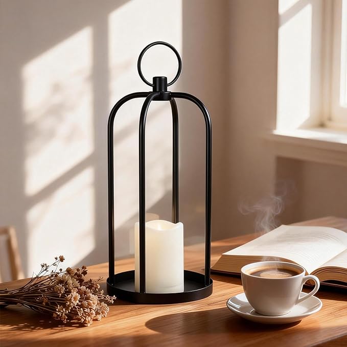 Candle Lantern 15" Metal Outdoor Lanterns with LED Flameless Candle Hanging Holder Decorative Hanging Lantern for Table Centerpieces, Porch, Patio 1 Pack