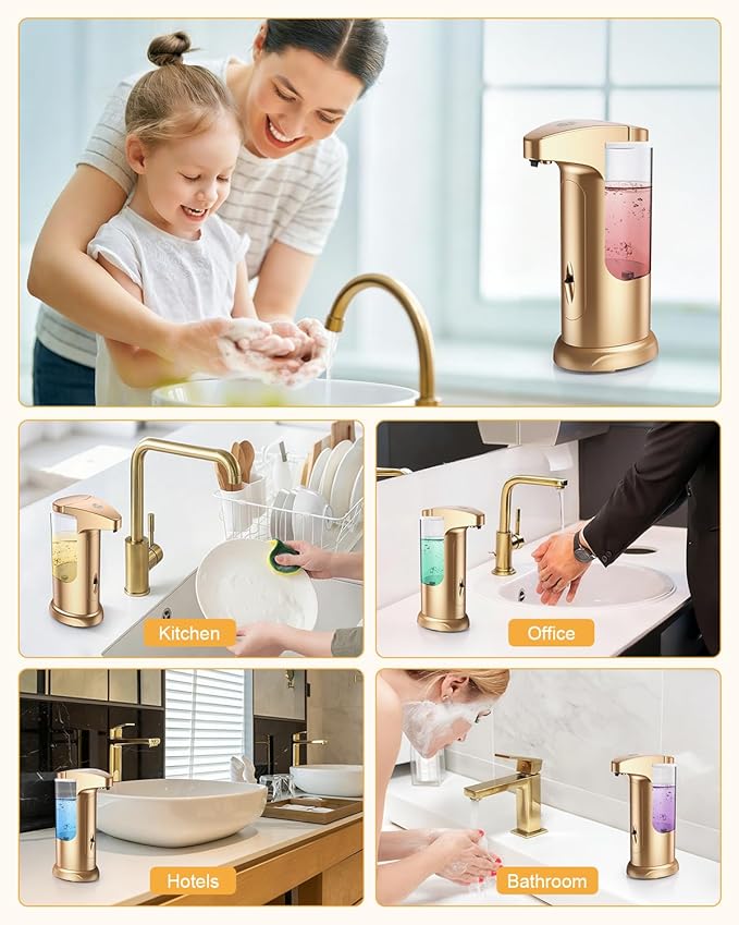 2 Pack Automatic Soap Dispenser, 370ml Touchless Automatic Liquid Soap Dispenser, Battery Operated Hand & Dish Soap Dispenser with Infrared Sensor, 3 Dispensing Levels, for Kitchen Bathroom