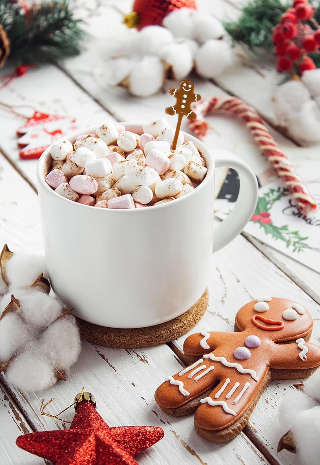 50 Pcs Christmas Drink Stirrers Xmas Coffee Stir Sticks Plastic Swizzle Sticks Cocktail Mixers for Holiday Party Supplies Hot Drinks Cocoa Bar
