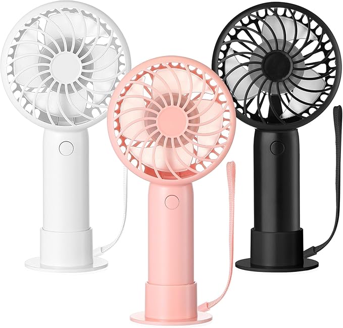 Tujoe 3 Pcs Mini Powerful Handheld Fan 3 Speed Personal Small Portable Rechargeable Fan with Base USB for Women Eyelash Makeup Office Travel Beach Indoor Outdoor (Multicolored)