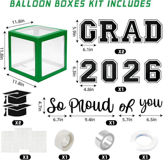 Graduation Decorations 2026 Graduation Party Decorations Set of 4 Boxes with 129pcs Balloons Arch Garland Kit Party Supplies for Any Grades Green