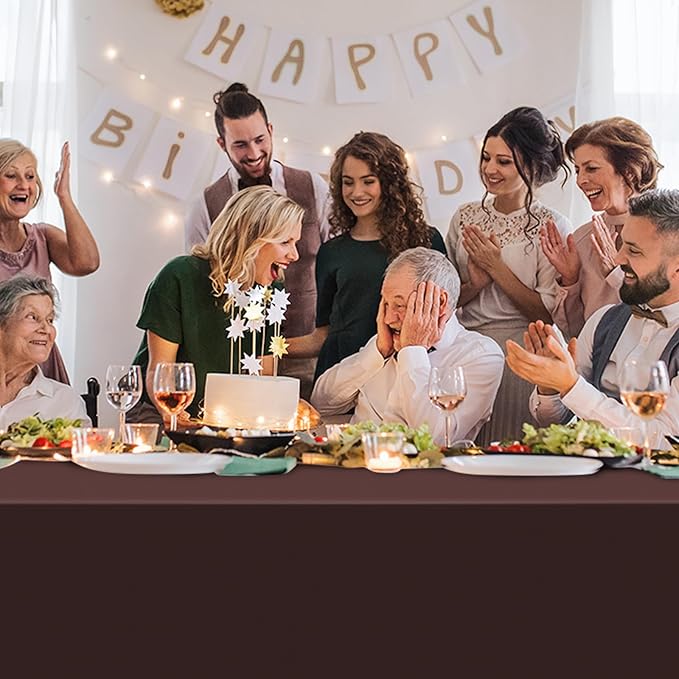 16 Pack Brown Plastic Tablecloth for Rectangle Tables, Premium Decorative Brown Disposable Table Cloths for Parties, Bulk Rectangle Party Table Cover for Birthday, Wedding, Anniversary, 54 x 108 Inch