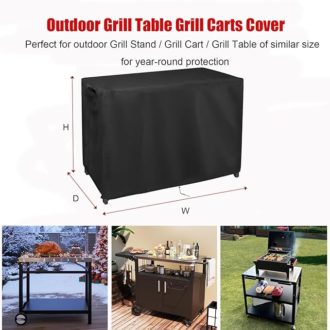Grill Cart Cover, Outdoor Grill Stand Cover with UV Protection & Windproof Straps,Heavy Duty Covers for Most Standard Grill Carts/Pizza Oven Table -33.2" D x 21.1" W x 40.5" H
