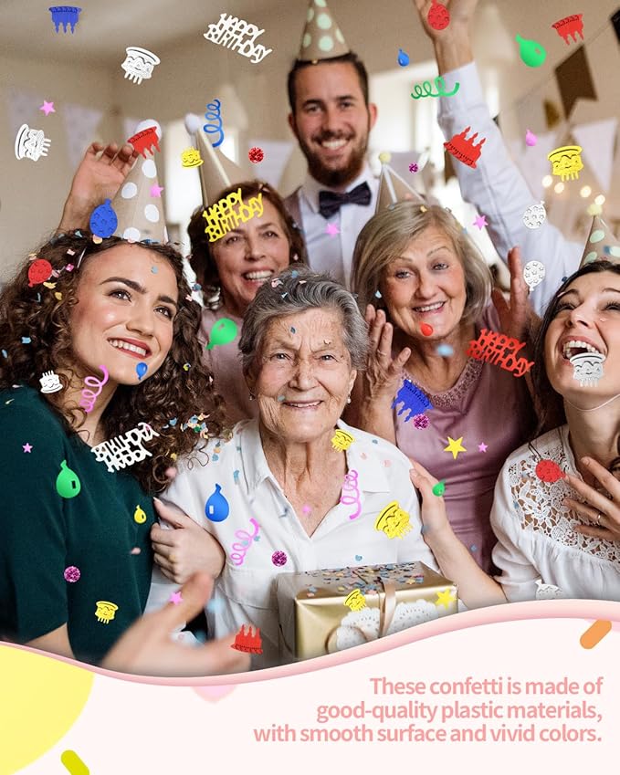 1500 PCS Happy Birthday Confetti, Multi-Color Birthday Confetti Metallic Foil Balloon Confettis, Table Decorations for Party, Baby Shower, DIY Arts and Crafting