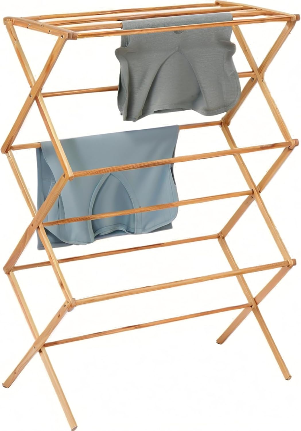 Collapsible Bamboo Drying Rack – Foldable Laundry Drying Stand for Indoor/Outdoor Use – Space-Saving Clothes Rack for Towels, Blankets & Delicates