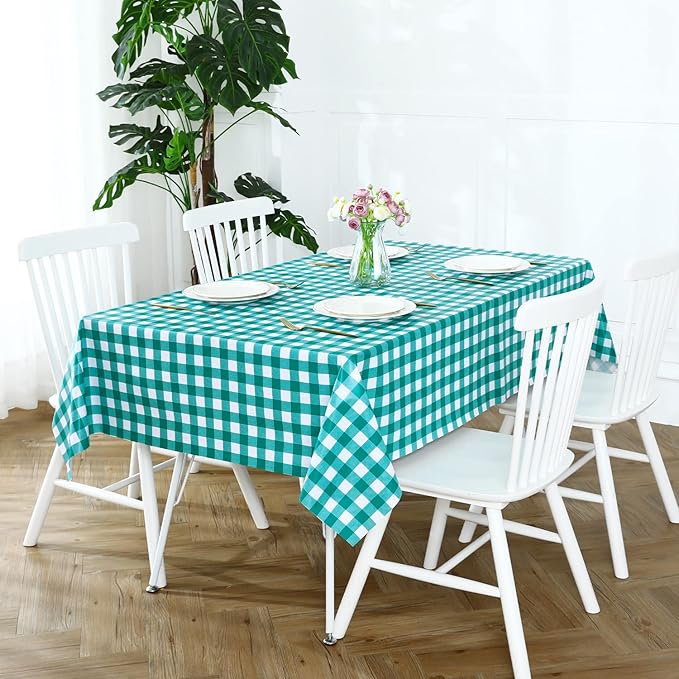 Romanstile Square Vinyl Tablecloth, 100% Waterproof Buffalo Gingham Plastic Table Cloth, Heavy Duty Wipeable Checkered Table Covers for Outdoor, Camping, Picnic, Patio - 54 x 54, Teal Green