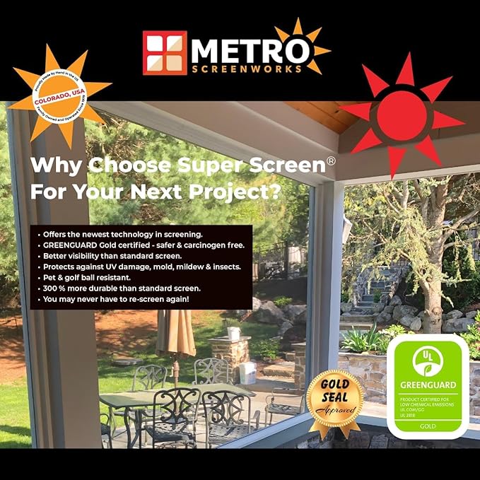 Super Screen 20/20 No-See-Um Screen - (126 in x 100 ft) - Weather & Pet Proof Screen - Porch & Patio Screen - Durable Screen Mesh Roll - Window Screen Replacement Bug Mesh - Dog & Cat Proof Screen