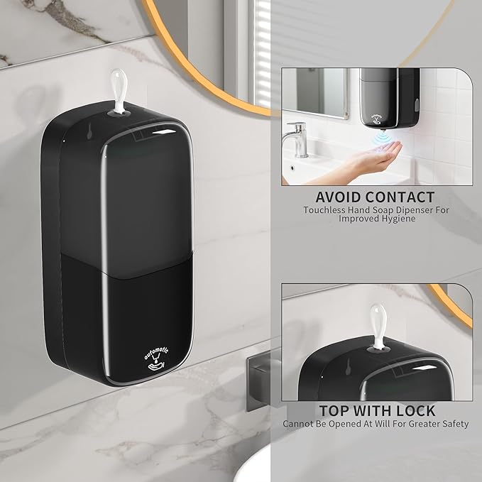 Automatic Soap Dispenser Wall Mount, 33.8oz/1000ml Dish Soap Dispenser for Bathroom, Touchless Electric Commercial Soap Dispensers Kitchen, Black
