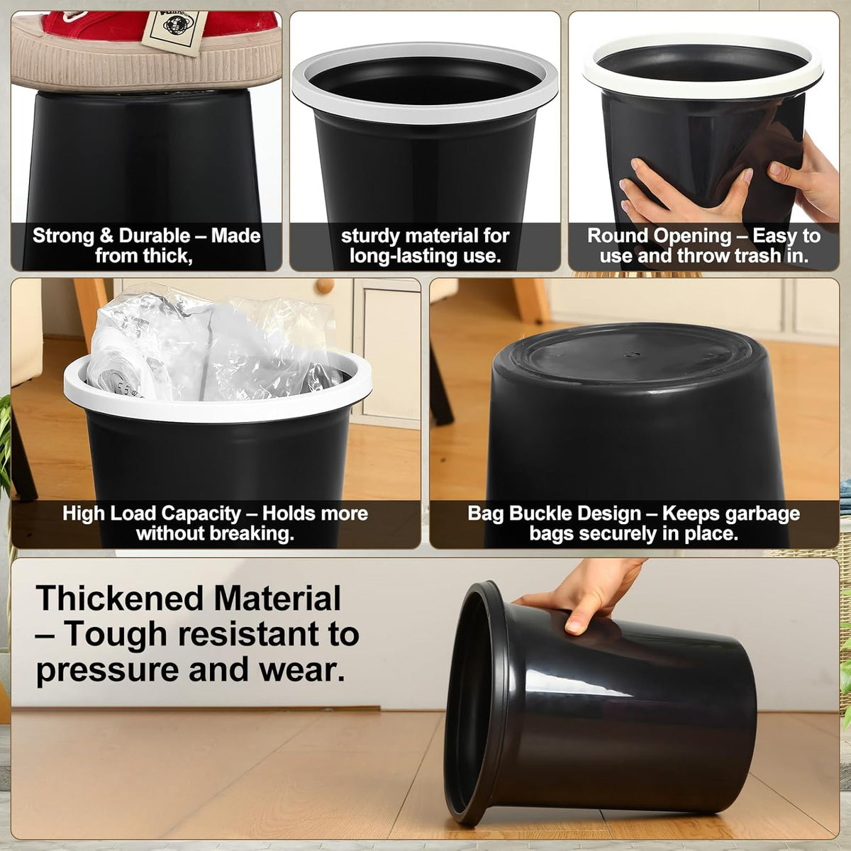 Maxdot 36 Pcs Bathroom Trash Cans Bulk 2 Gallon Small Waste Basket Round Garbage Can Plastic Trash Bin Small Container for Home Dorm Kitchen Office Living Room Study Compact Spaces(Black)