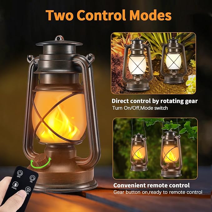 Battery-Powered 2 Modes Lighting LED Vintage Lanterns Decorative Outdoor & Indoor, 4 Pack Bronze Lights with Dancing Flame, Waterproof Remote Control Retro Lanterns Decor for Room,Garden,Porch