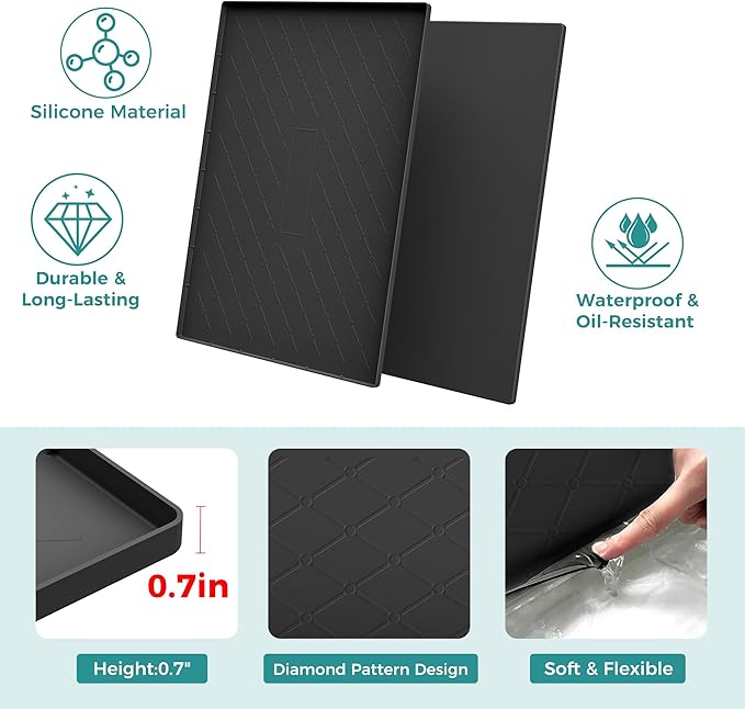 URMONA 19" x 12" Waterproof Silicone Mat in Multiple Sizes & Colors, Under Sink Mat for Kitchen & Bathroom, Pet Food Pad for Dogs & Cats, Kitchen Cabinet Liner, Multi-Purpose for Storage(Khaki)