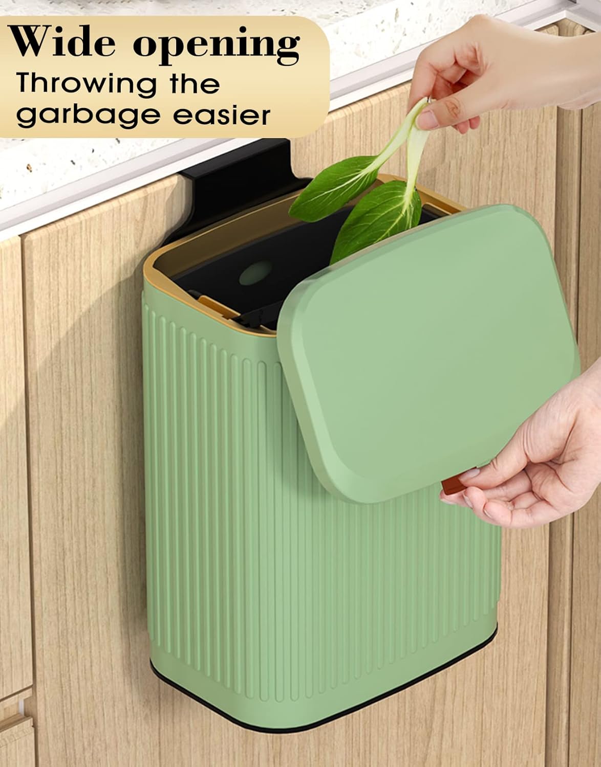 GloDeals Kitchen Trash Can with Lid, 2 in 1 Small Garbage Can Compost Bin Countertop, Wall-Mounted Under Sink Indoor Trash Bin for Kitchen, Bathroom, Cabinet Trash Can Hanging (Vintage Green/2.1Gal)