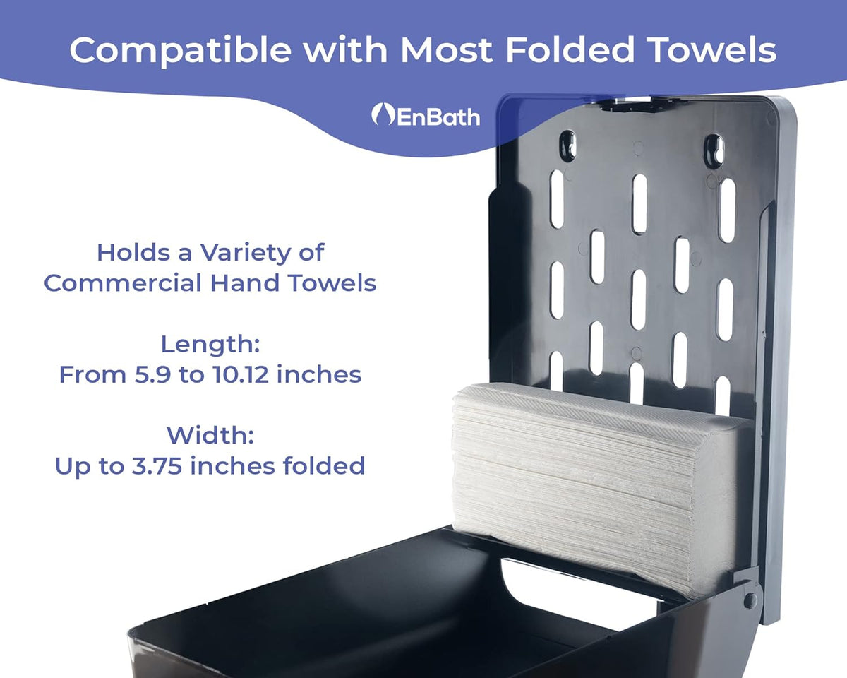 Commercial Paper Towel Dispenser Wall Mount, Holds 500 Multifold, Trifold, Z Fold, C Fold Hand Towels for Bathroom/Restroom, Office, Shop, or Home (Black)