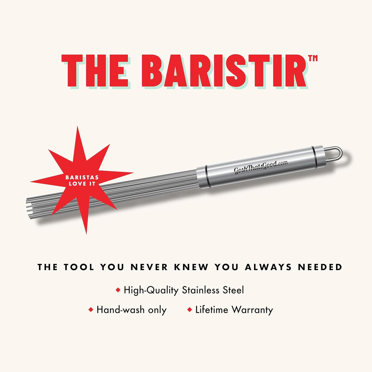Baristir by Gosh That's Good – Barista Mixing Tool for Coffee Shops, Handheld Stirrer for Coffee, Matcha, Tea, No Clumps, Excellent Foam Control