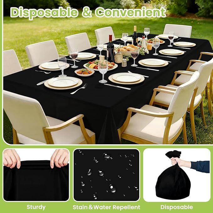 Mulbozy Black Plastic Table Cloth Disposable 4 Pack, 54 × 108 Inch Tablecloths Rectangle, Black Plastic Table Cover for Party Decor