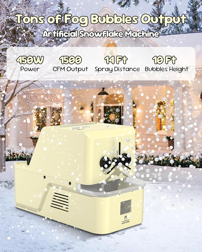 450W Fog Bubble Machine - Wireless Remote, High Output Tiny Fog Bubbles, Snow-Like Effect, Quieter Than Classic Snow Machines, Ideal for Outdoors Christmas Wedding Kids Party Stage
